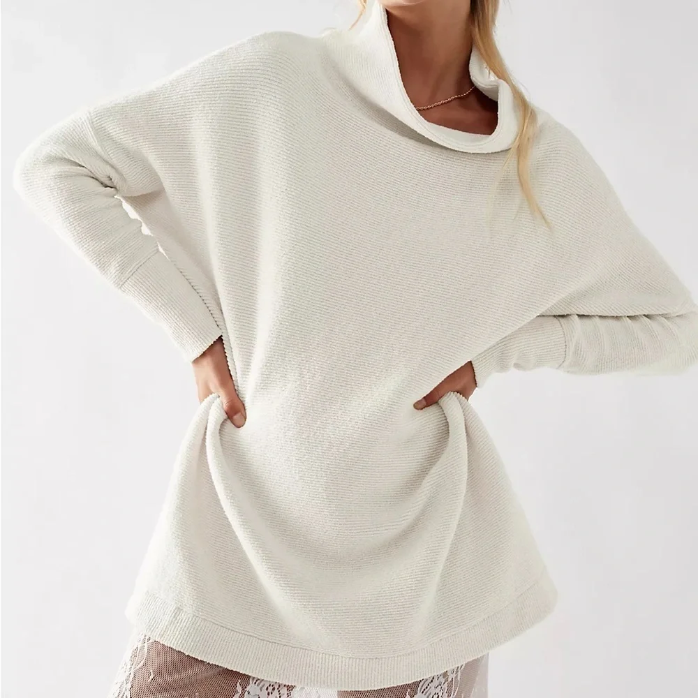 FREE PEOPLE Ottoman Slouchy Sweater Tunic In Ecru